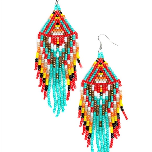 Paparazzi Boho Blast - Blue Seed Bead Earrings - Picture 2 of 4